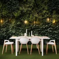 ocean with fairy lights and grassy walls